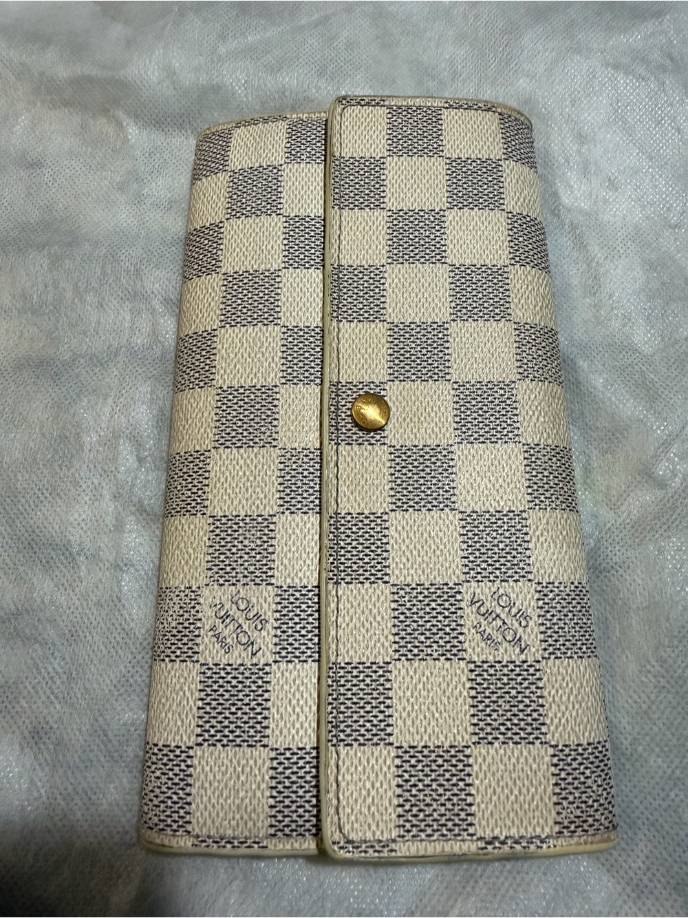 Louis Vuitton Damier Azur Long Snap Wallet in Cream and Light Gray